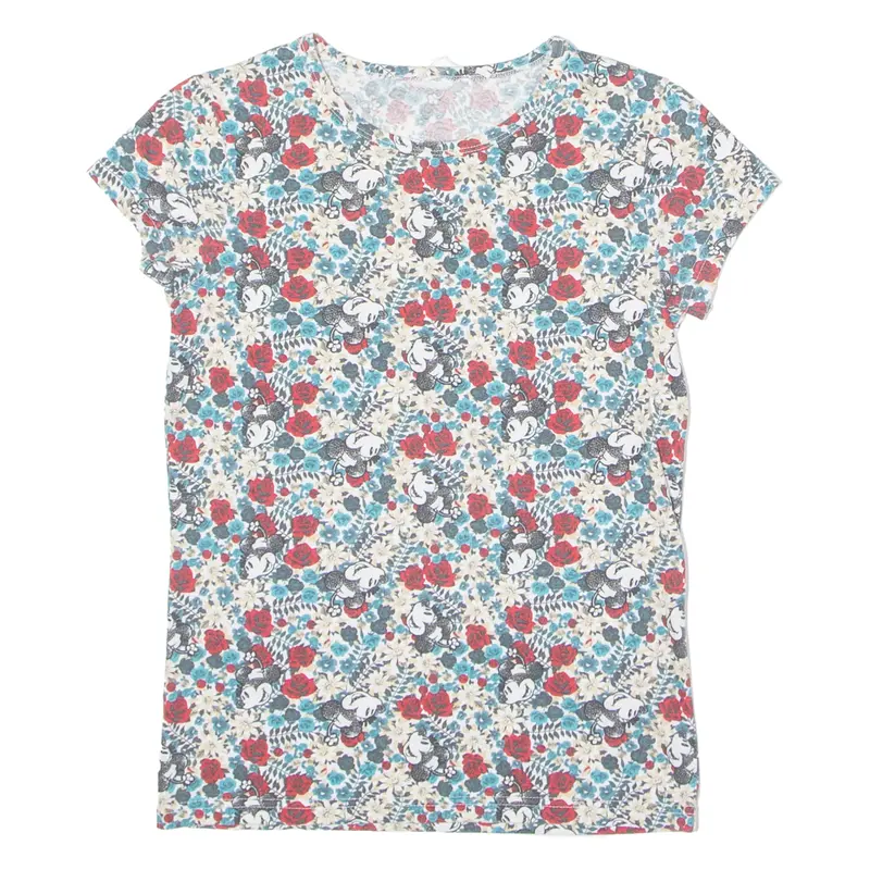 Disney Floral Mickey Mouse All Over Print Womens T-Shirt Blue Xs 1