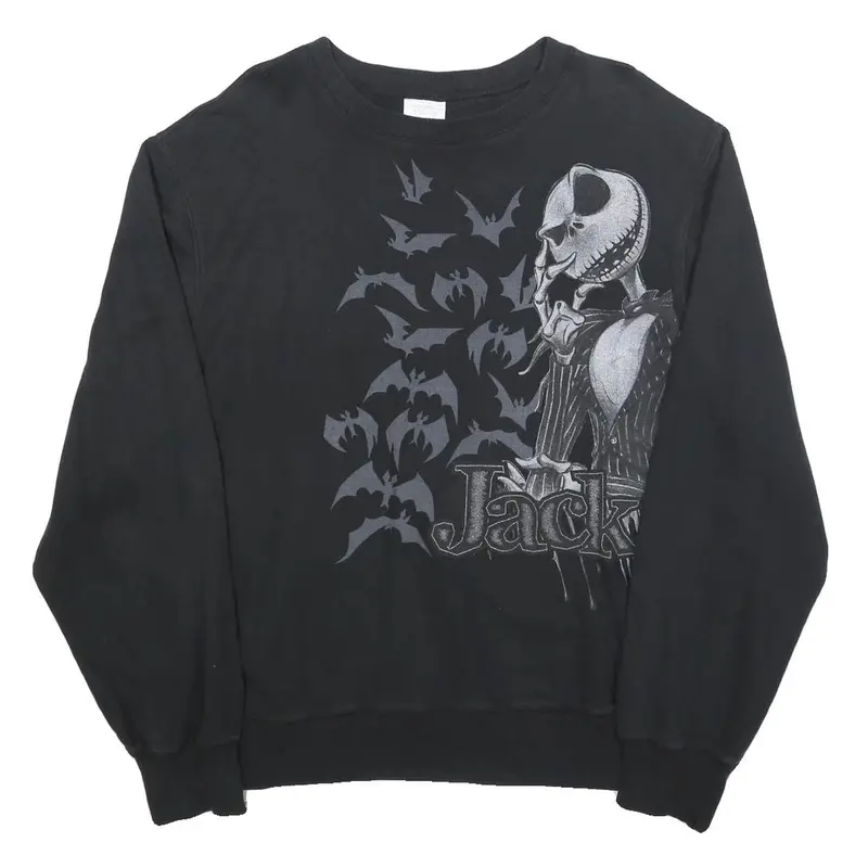 Disney Mens Black Jack Skellington Crew Neck Sweatshirt M Cotton Blend 1