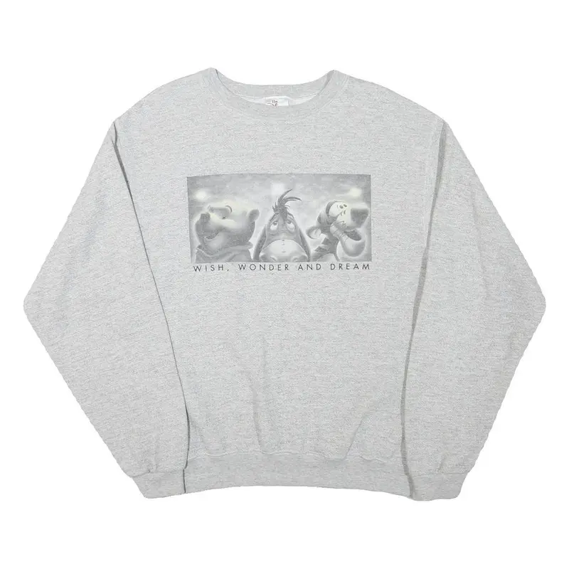 Disney Mens Grey Winnie The Pooh Crew Neck M Wish Wonder Dream Sweatshirt 1