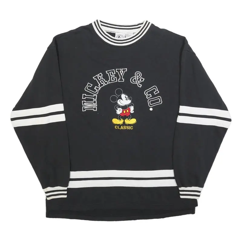 Disney Womens Black & White Mickey Classic Crew Neck L Sweatshirt Retro Style 1
