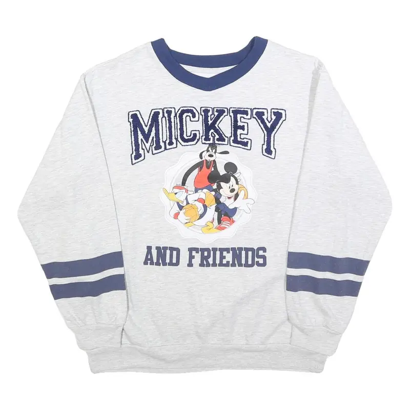 Disney Womens White & Navy Mickey And Friends Crew Neck M Cotton Sweatshirt 1