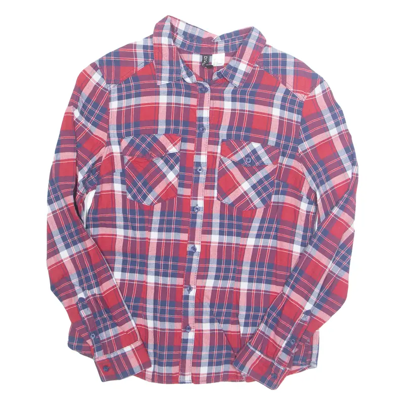 Divided Womens Printed Shirt Red Collared Long Sleeve Check S 1