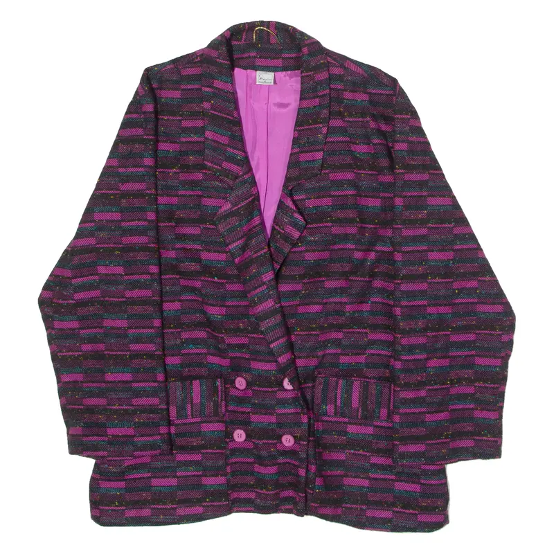 Divina Of Switzerland Womens Blazer Jacket Purple Knit Wool 90S Crazy Pattern Uk 10 1