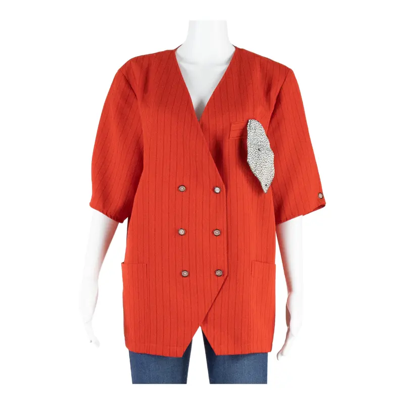 Divina Womens Blouse Red V-Neck Striped Xl 1