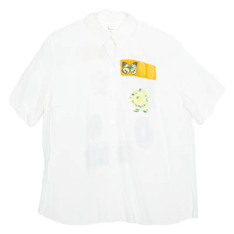 Divina Womens Printed Shirt White Collared Viscose Animal Print L 1