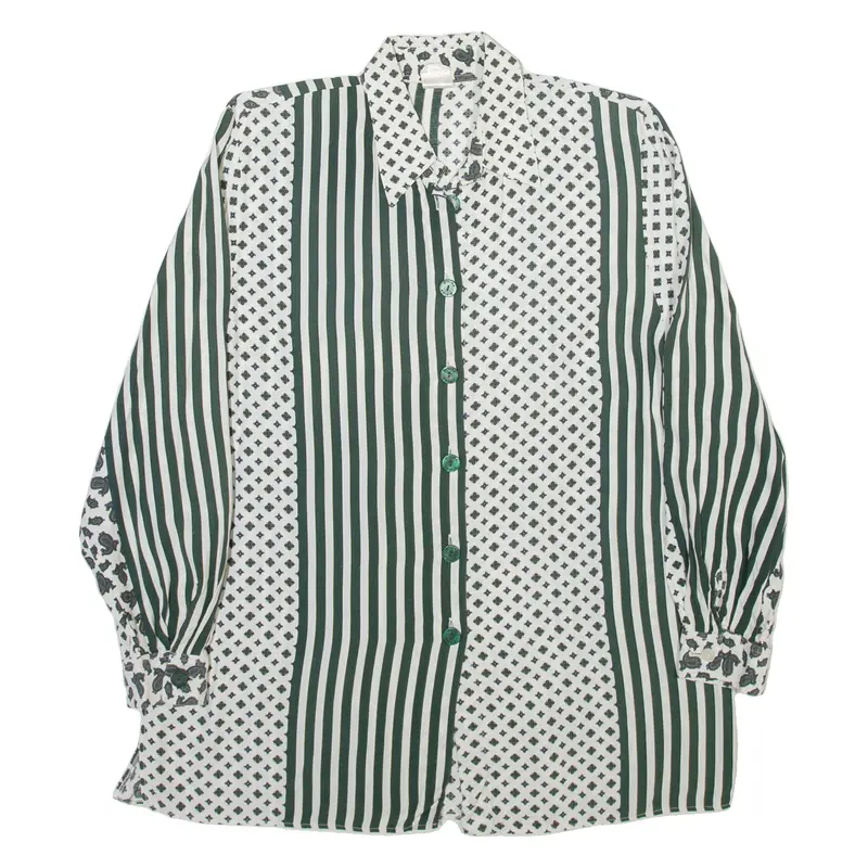 Divina Womens Shirt White Viscose Striped Long Sleeve M 1