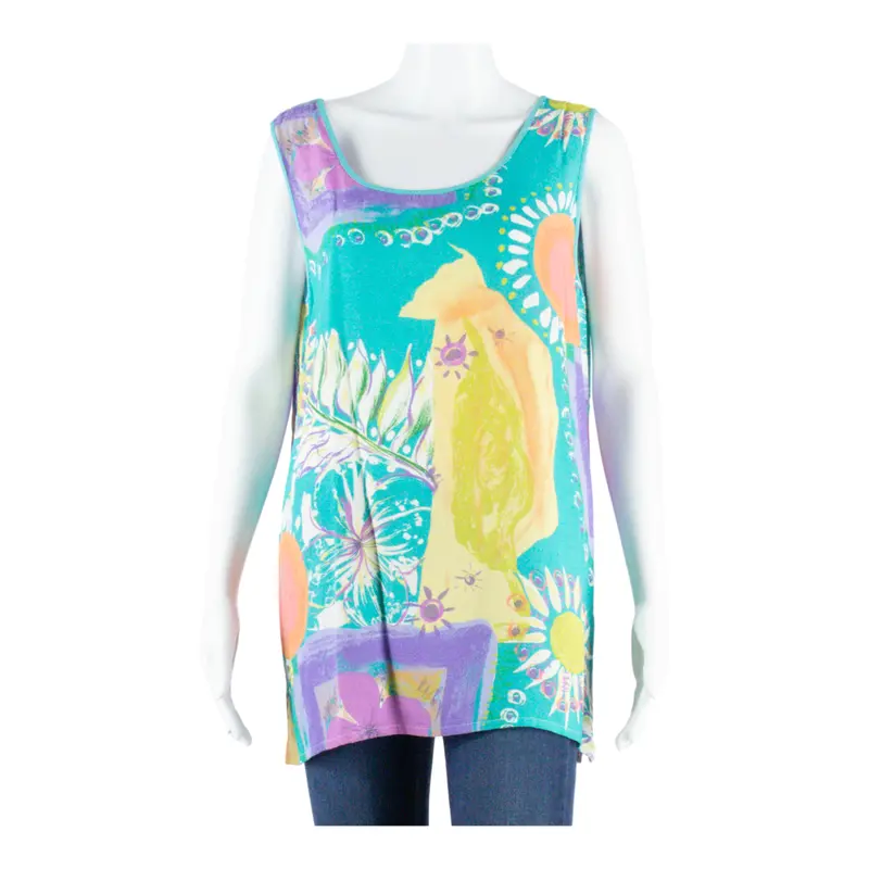 Divina Womens Vest Blue Sleeveless Viscose Crazy Pattern M 1