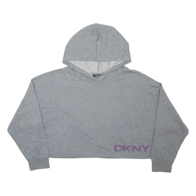 Dkny Cropped Womens Grey Hoodie L 1