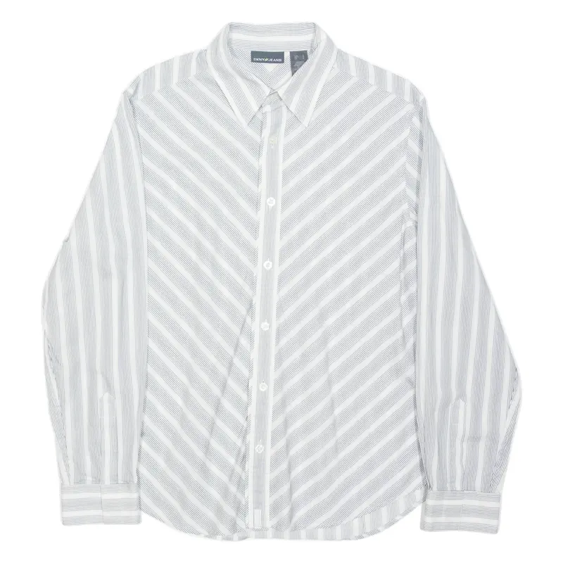 Dkny Dkny Jeans Mens Flannel Shirt White Striped Long Sleeve L 1