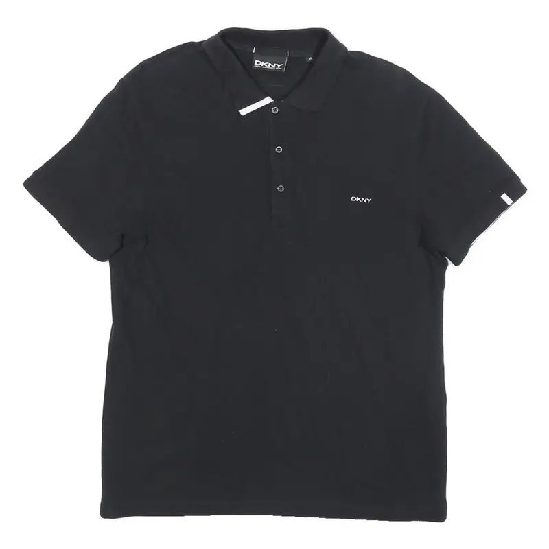 Dkny Mens Black Cotton Blend Polo Shirt M Short Sleeve Classic Fit Embroidered 1