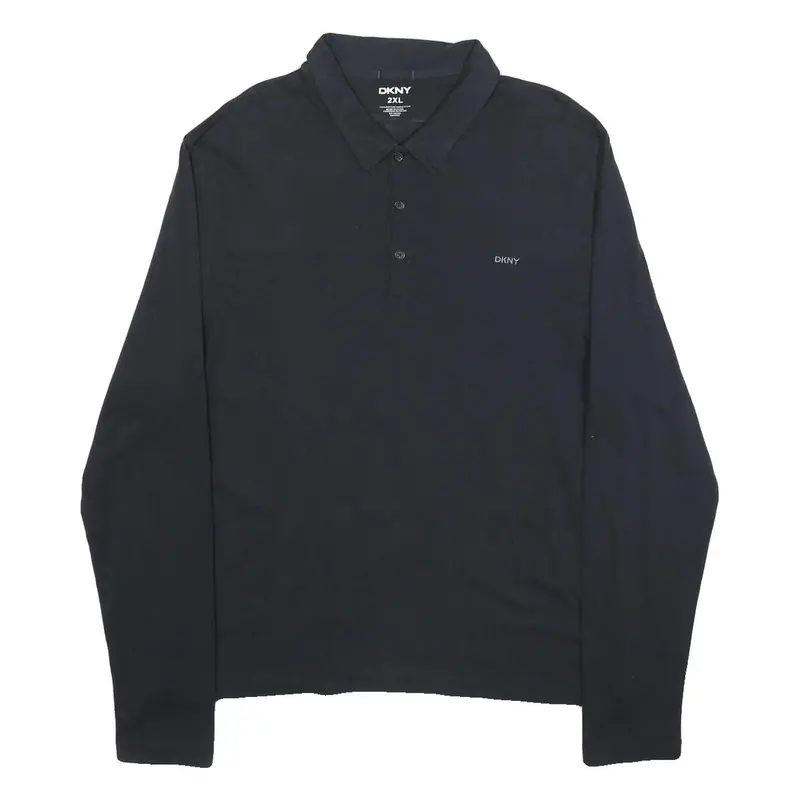 Dkny Mens Black Long Sleeve Plain Polo Shirt 2Xl Cotton Blend Classic Fit 1