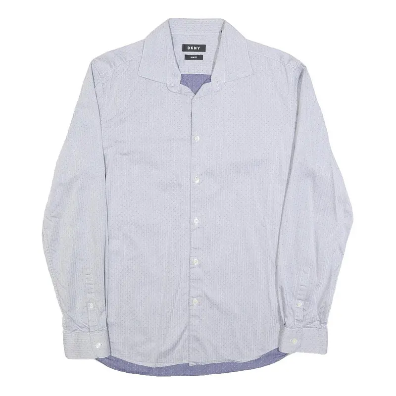 Dkny Mens Blue Cotton Blend Slim Fit Shirt M Stylish Button Down Long Sleeve 1