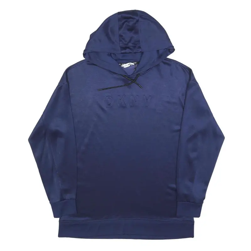 Dkny Mens Blue Pullover Hoodie M Embroidered Logo Polyester Casual Wear 1