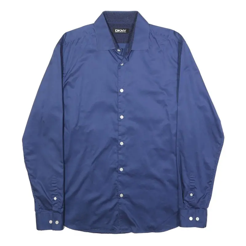 Dkny Mens Blue Shirt L Cotton Blend Long Sleeve Button Casual 1