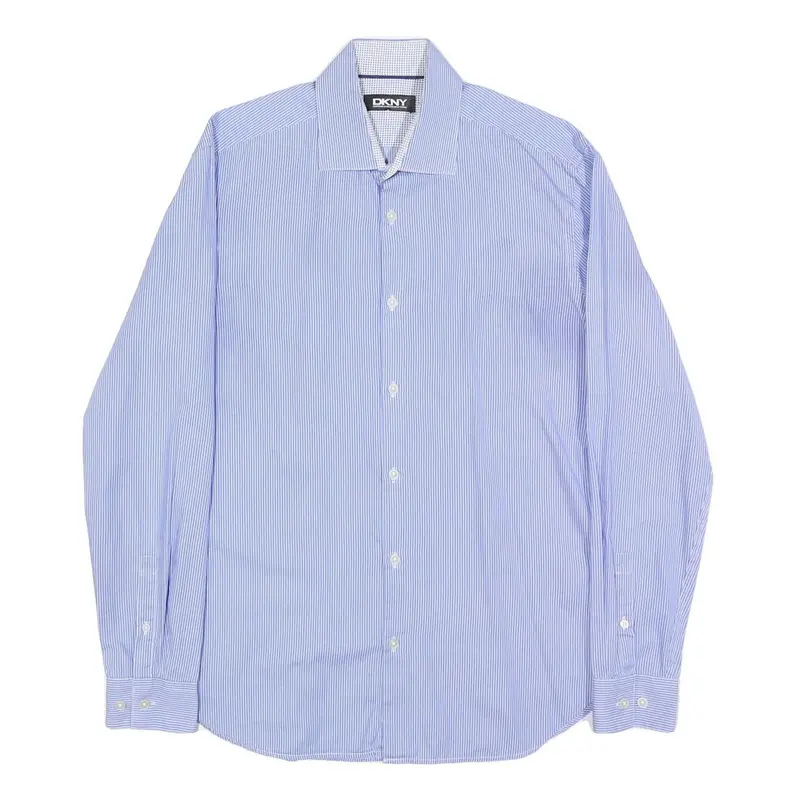 Dkny Mens Blue & White Pinstripe Shirt S Classic Cotton Blend Formal Button-Up 1