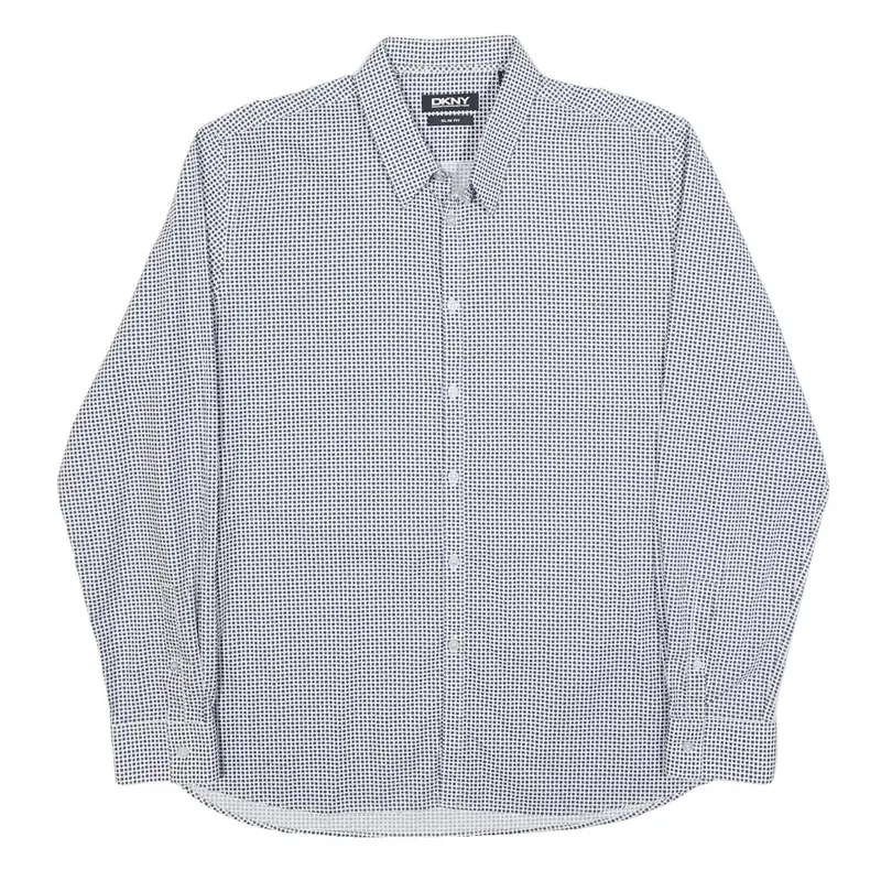 Dkny Mens Blue & White Slim Fit Cotton Shirt Xl Formal Checked Shirt 1