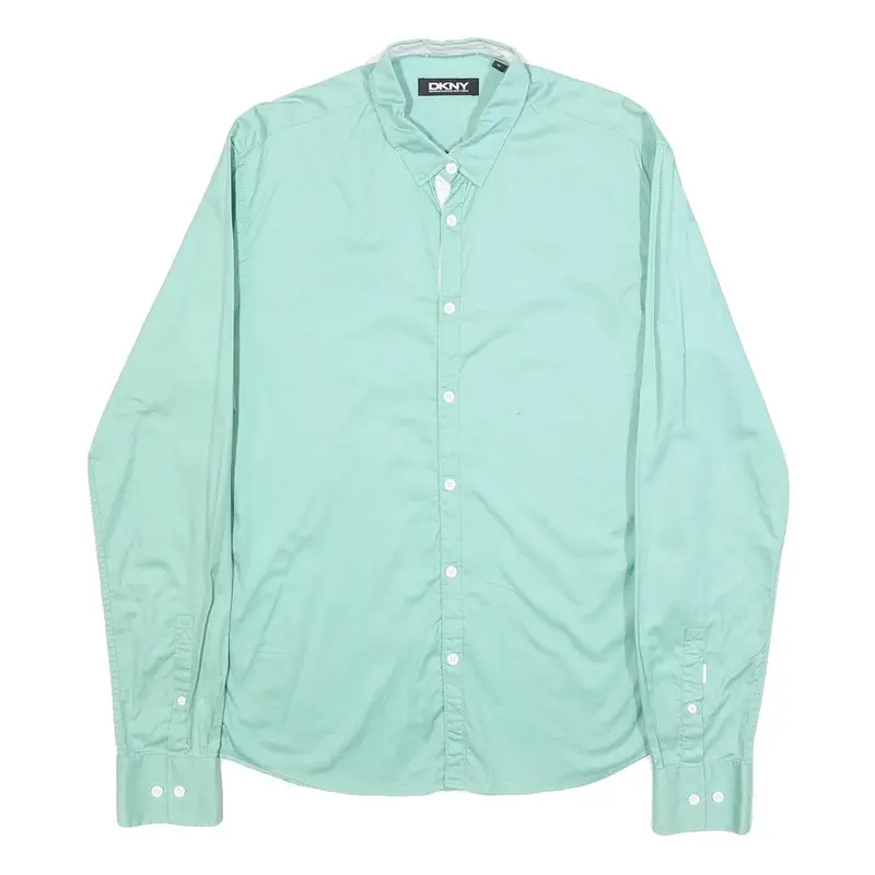 Dkny Mens Green Cotton Blend Shirt M Button Down Casual Long Sleeve 1