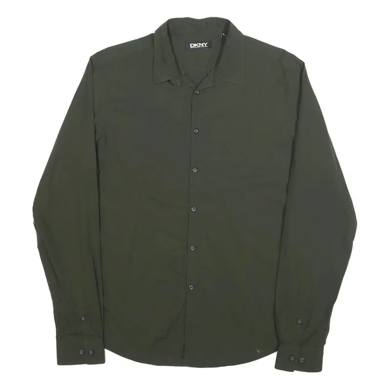 Dkny Mens Green Shirt L Cotton Classic Button Shirt Long Sleeve 1