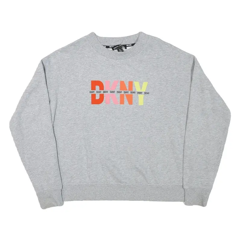Dkny Mens Grey Cotton Blend Crew Neck M Sweatshirt Colour Block Logo Pullover 1