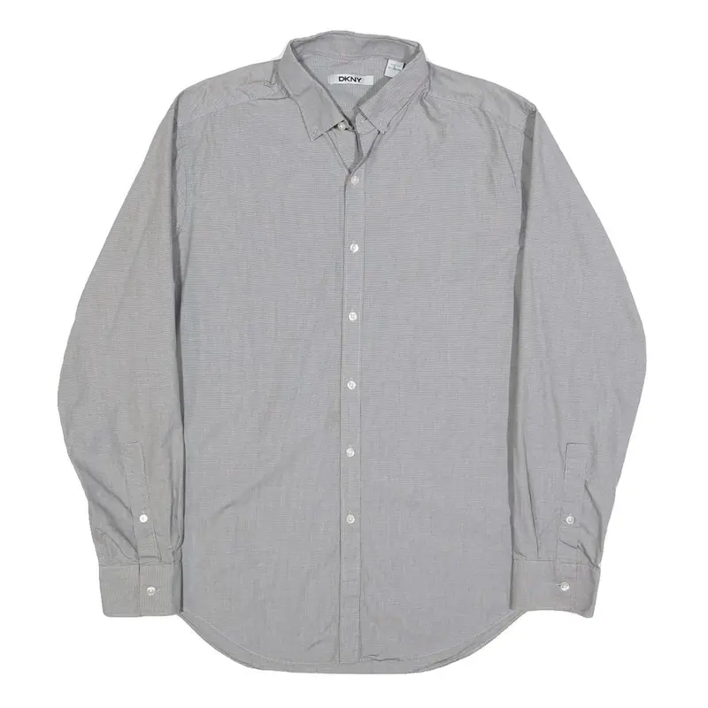 Dkny Mens Grey Cotton Button Down Shirt L Classic Formal Long Sleeve 1