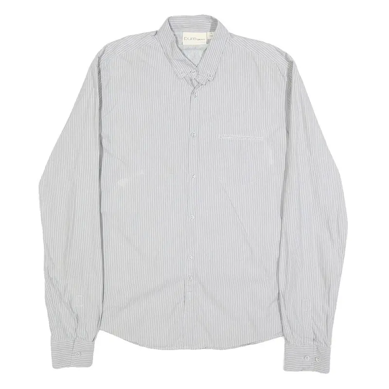 Dkny Mens Grey & White Stripe Shirt M Button Down Collar Long Sleeve Smart 1