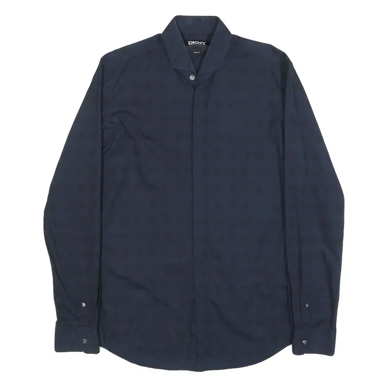 Dkny Mens Navy Check Shirt S Cotton Button Closure Long Sleeve Smart Casual 1