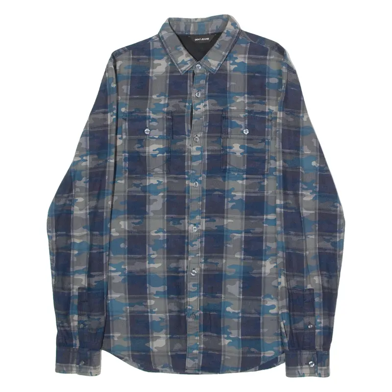 Dkny Mens Shirt Blue Camouflage Long Sleeve S 1