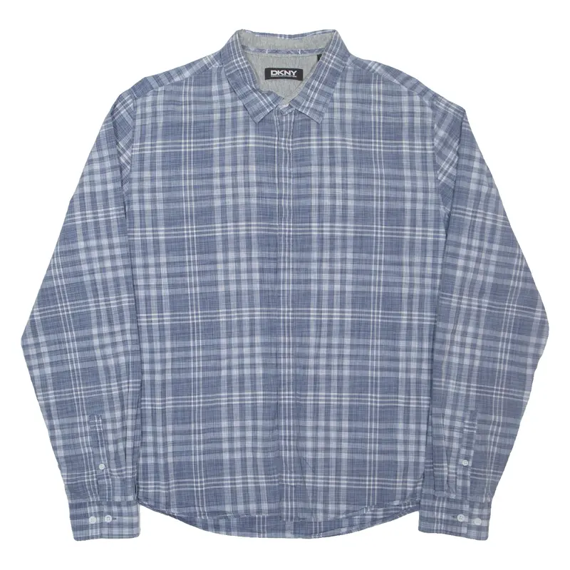 Dkny Mens Shirt Blue Check Long Sleeve Xl 1