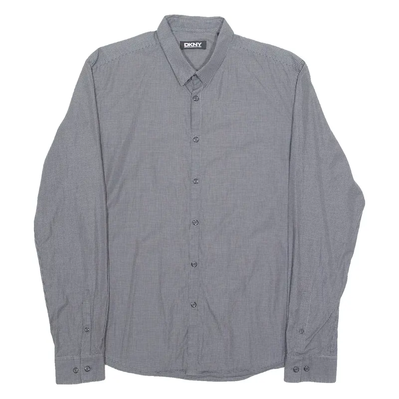 Dkny Mens Shirt Grey Gingham Long Sleeve L 1