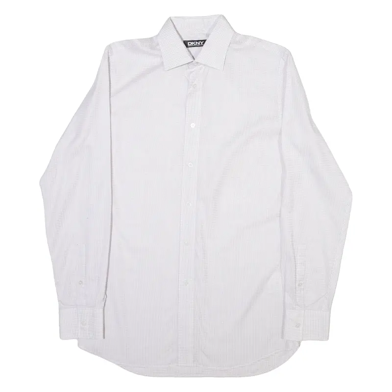Dkny Mens Shirt White Check Long Sleeve M 1