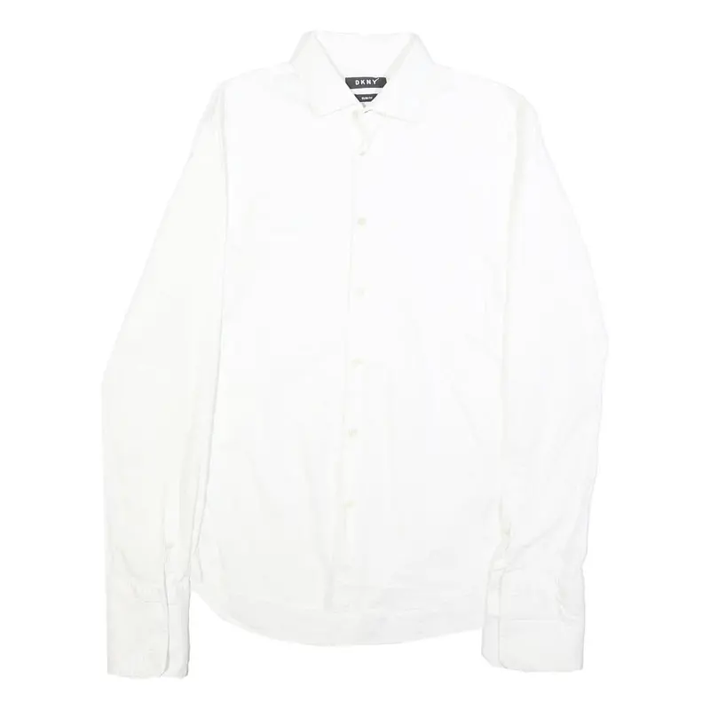 Dkny Mens White Slim Fit Shirt M Classic Cotton Button Long Sleeve 1