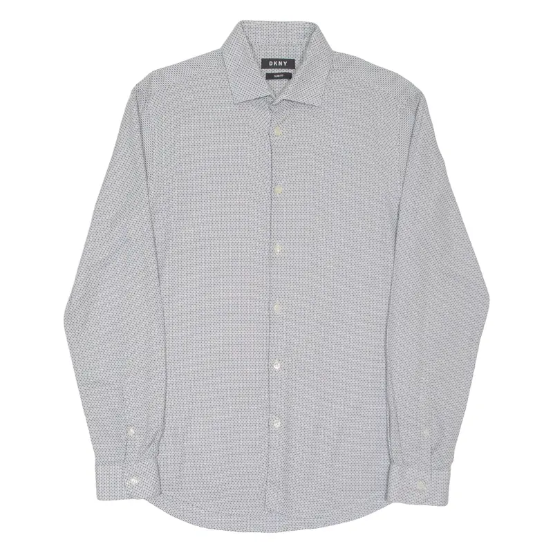 Dkny Slim Fit Mens Shirt White Spotted Long Sleeve M 1