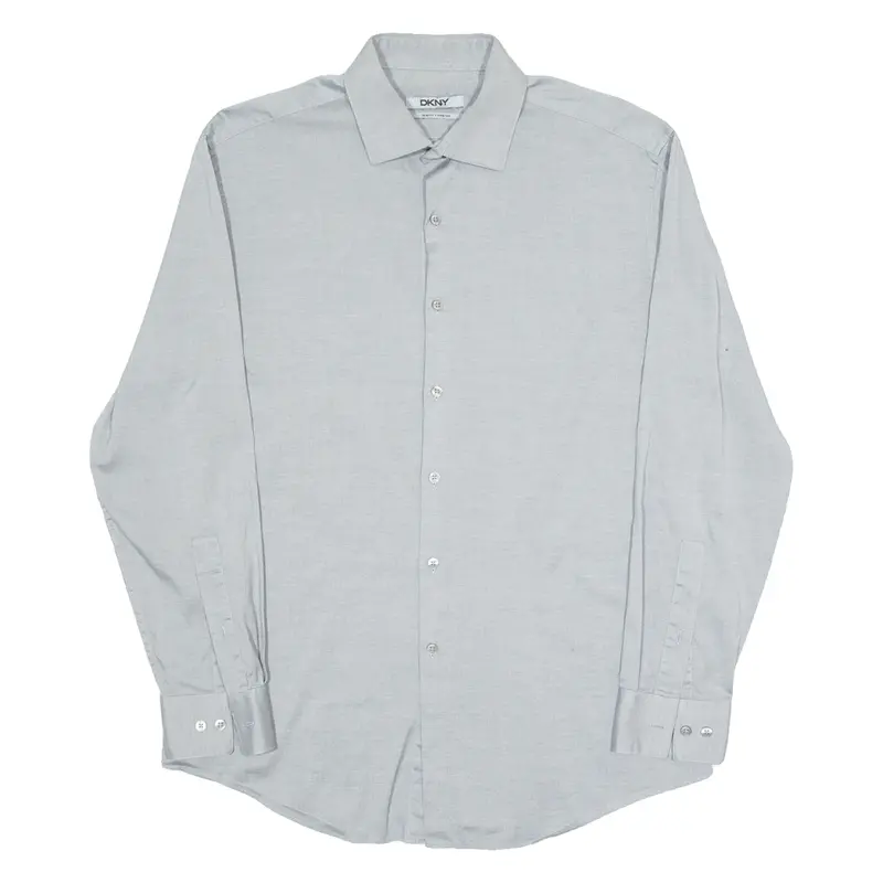 Dkny Slim Fit Stretch Mens Plain Shirt Grey Long Sleeve M 1