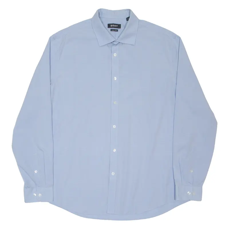 Dkny Slim Fit Stretch Mens Shirt Blue Gingham Long Sleeve L 1