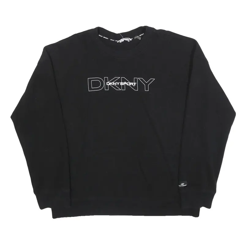 Dkny Womens Black Cotton Blend Crew Neck L Sweatshirt Dkny Sport Logo 1
