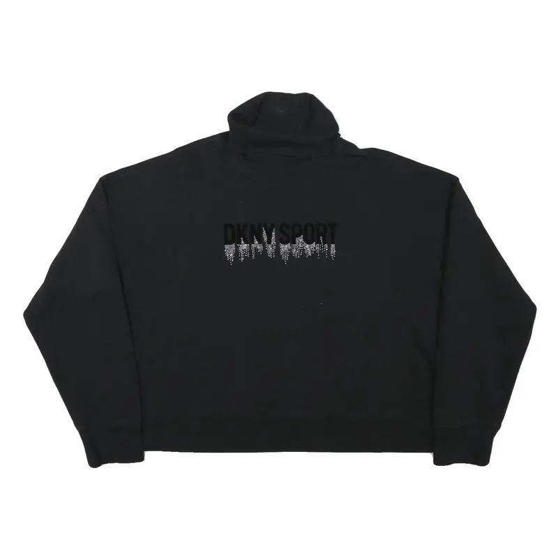 Dkny Womens Black Cotton Blend Turtleneck Xl Sport Logo Sweatshirt Pullover 1
