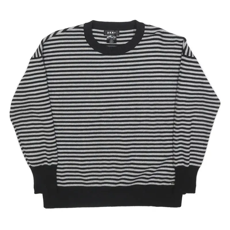 Dkny Womens Black & Grey Patterned Jumper Crew Neck Basic Knit S Designer Cotton 1
