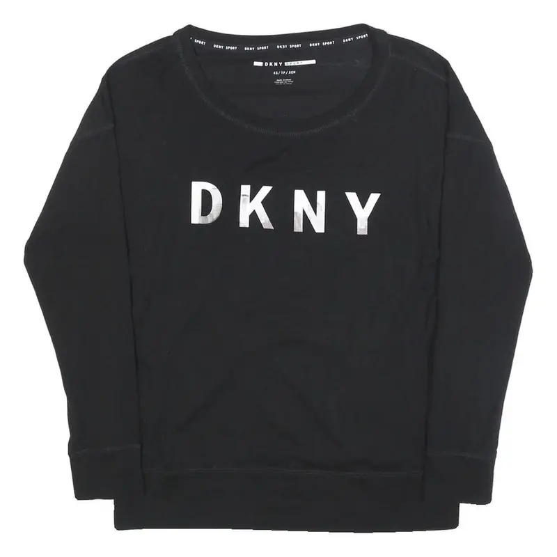 Dkny Womens Black Printed Top Long Sleeve Crew Neck Xs Casual Comfort 1