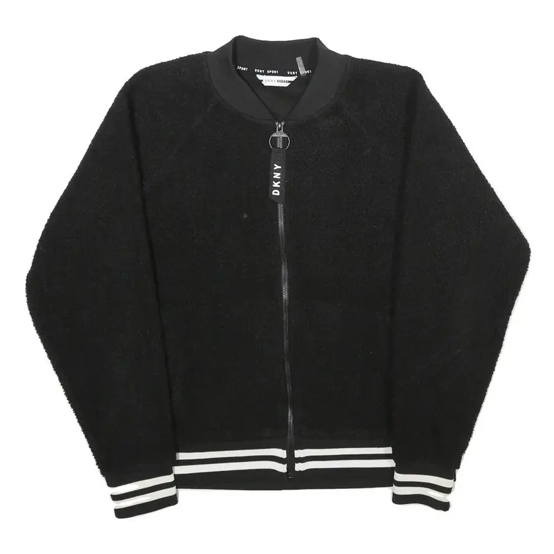 Dkny Womens Black Sport Jacket S Polyester Zip Bomber Casual Striped Trim 1