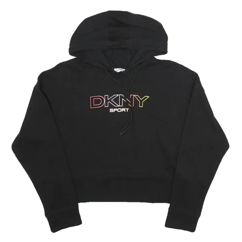 Dkny Womens Black Sport Pullover Hoodie M Cotton Blend Crop Sweatshirt 1