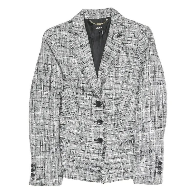 Dkny Womens Black & White Tweed Jacket Xs Polyester Blend Button Closure 1