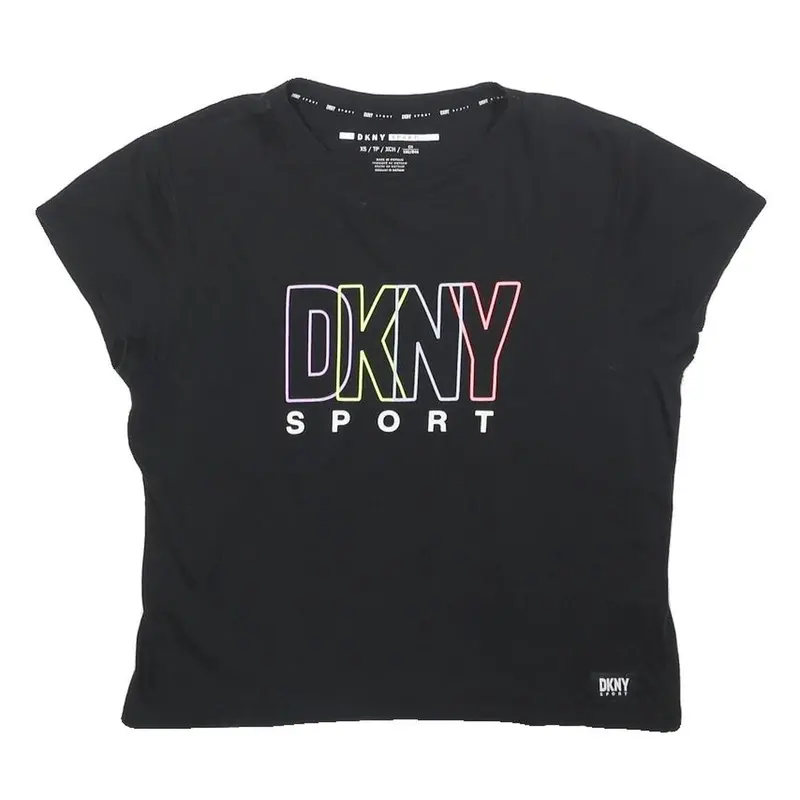 Dkny Womens Black Xs Short Sleeve Crew Neck Graphic T-Shirt Sport Logo 1
