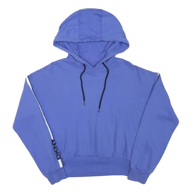 Dkny Womens Blue Hoodie Xs Cotton Blend Pullover Logo Stripe Detail 1