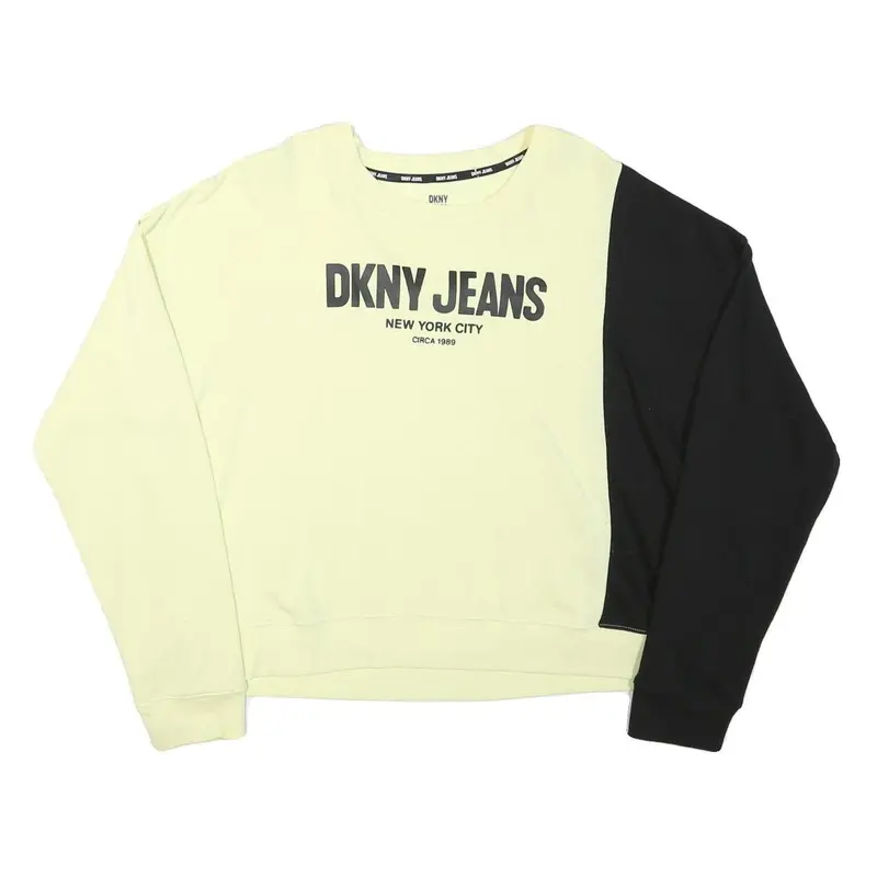 Dkny Womens Cream & Black Sweatshirt Crew Neck L Cotton Blend Pullover 1