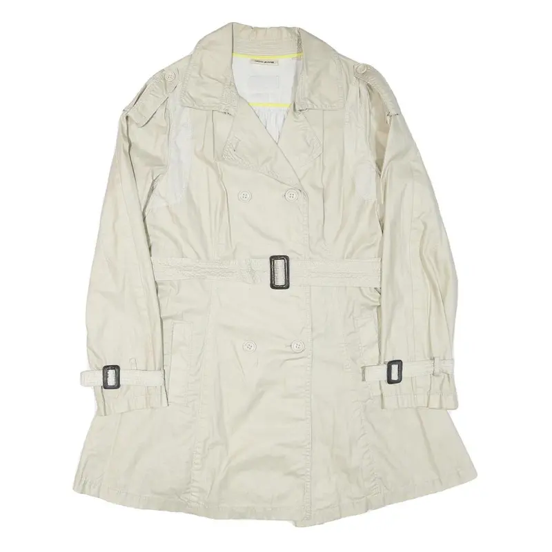 Dkny Womens Cream Button Closure Polyester Blend Jacket L Classic Lightweight 1