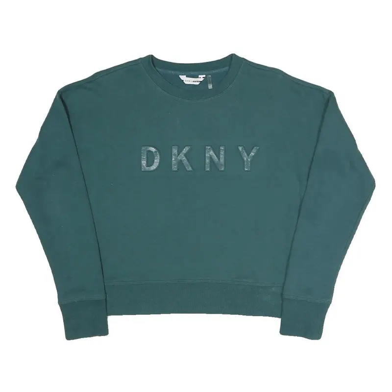 Dkny Womens Green Crew Neck Xs Cotton Blend Sweatshirt Pullover Dkny Logo 1