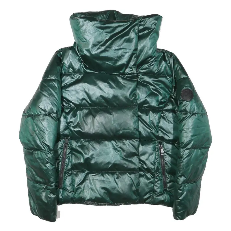 Dkny Womens Green Puffer Jacket L Polyester Blend Zip Outdoor Winter Warm 1