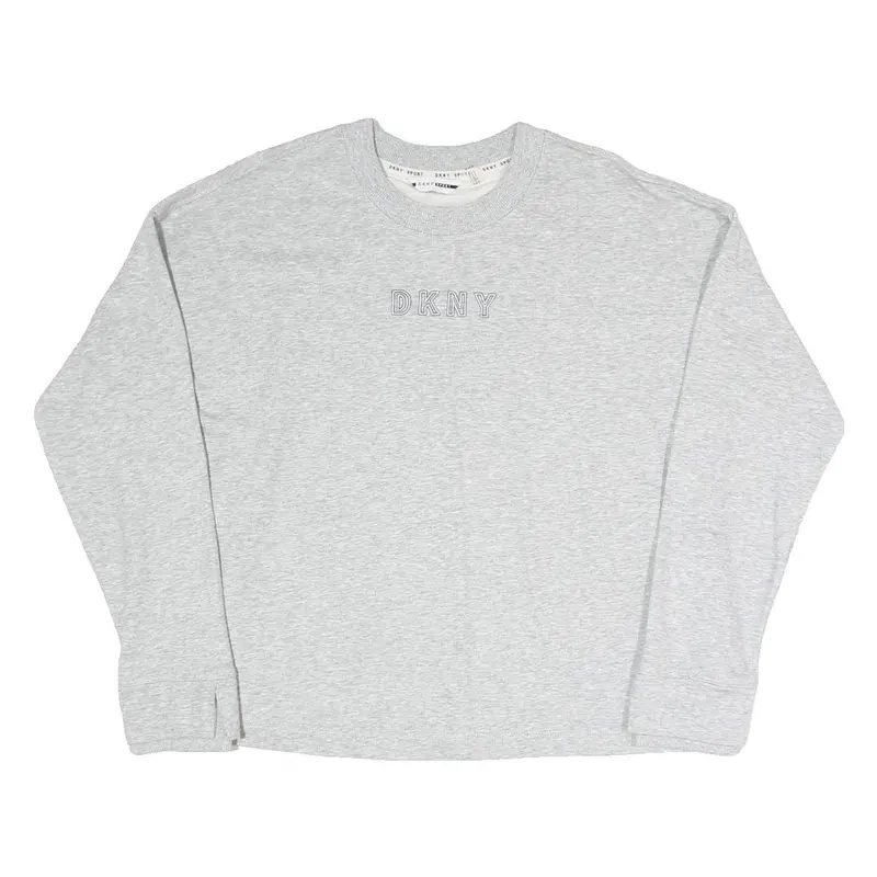 Dkny Womens Grey Cotton Blend Crew Neck Sweatshirt M Casual Pullover 1