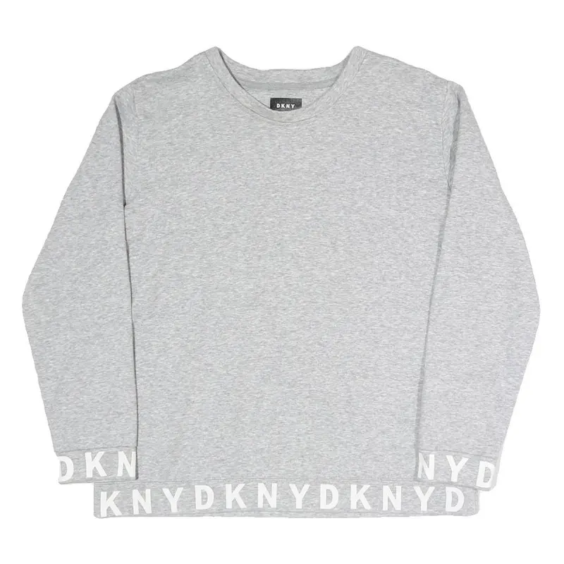 Dkny Womens Grey Cotton Blend Crew Neck Sweatshirt M Logo Print Casual 1