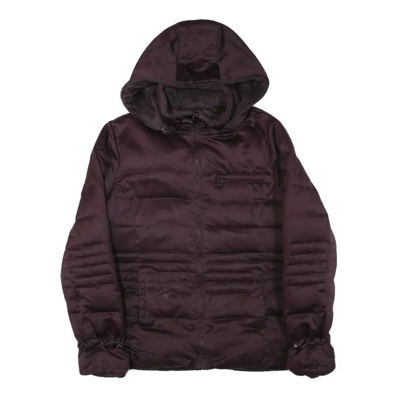 Dkny Womens Maroon Bomber Jacket L Polyester Blend Plain Zip Hooded Stylish 1